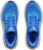 Draufsicht auf blaue Hoka-Laufschuhe mit neongrünen Akzenten.