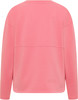 Ein rosafarbener Pullover mit langen Ärmeln und horizontaler Naht vorne.