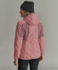 Eine gesteppte Damenjacke in Rosa mit Kapuze, von hinten gezeigt.