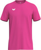 Ein pinkes T-Shirt mit kurzen Ärmeln und weißem Erima-Logo.