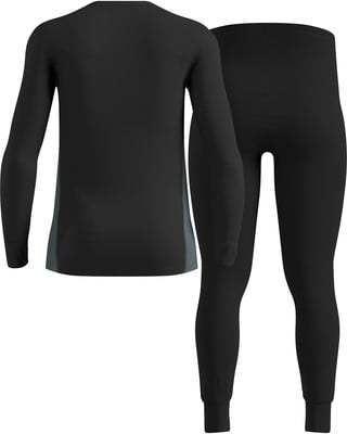 Schwarzes Langarm-Thermoshirt und Leggings, graues Panel am Shirt. Schwarzes Langarm-Thermoshirt und Leggings, graues Panel am Shirt.