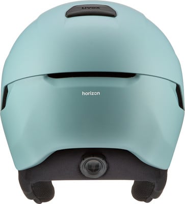 Rückansicht eines hellblauen Uvex Horizon Skihelms mit Verstellmechanismus. Rückansicht eines hellblauen Uvex Horizon Skihelms mit Verstellmechanismus.