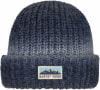 Eine blaue Strickmütze mit einem Berglogo und der Aufschrift Barts Mountain Explorer.