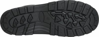 Schwarze Schuhsohle mit ausgeprägtem Profil und Größe 42. Schwarze Schuhsohle mit ausgeprägtem Profil und Größe 42.