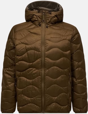 Braune Daunenjacke mit Kapuze und Wellensteppung. Braune Daunenjacke mit Kapuze und Wellensteppung.