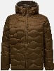 Braune Daunenjacke mit Kapuze und Wellensteppung.