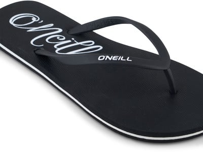 Schwarze O'Neill Flip-Flops mit weißem Logo und PVC FREE Schriftzug. Schwarze O'Neill Flip-Flops mit weißem Logo und PVC FREE Schriftzug.