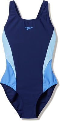 Detské tmavomodré plavky Speedo so svetlomodrými pruhmi. Detské tmavomodré plavky Speedo so svetlomodrými pruhmi.