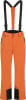 Orange Skihose mit schwarzen Hosenträgern und Details.