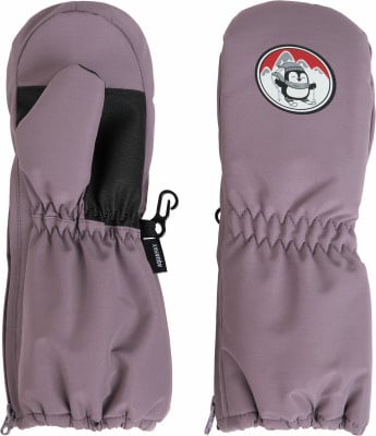Lila Fäustlinge mit Pinguin-Motiv und Aquamax-Logo. Lila Fäustlinge mit Pinguin-Motiv und Aquamax-Logo.
