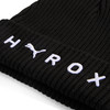 Schwarze Rippstrickmütze mit weißem Logo und HYROX-Schriftzug.