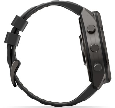 Schwarzes Smartwatch mit drei Knöpfen an der Seite. Schwarzes Smartwatch mit drei Knöpfen an der Seite.