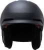 Mattschwarzer Skihelm mit roten Akzenten und schwarzen Ohrenschützern.