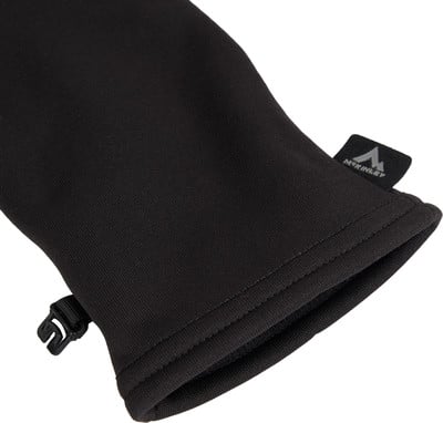 Schwarze McKinley-Handschuhe mit Logo und verstellbarem Riemen.