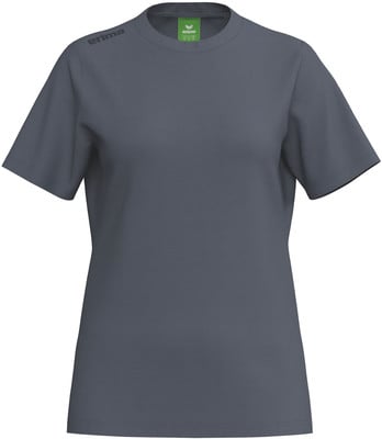Graues Damen-T-Shirt mit kurzen Ärmeln und Erima-Logo auf der Schulter. Graues Damen-T-Shirt mit kurzen Ärmeln und Erima-Logo auf der Schulter.