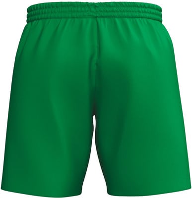 Grüne Shorts mit elastischem Bund, von vorne gezeigt.