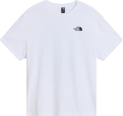 Weißes T-Shirt mit kurzen Ärmeln und schwarzem The North Face Logo.