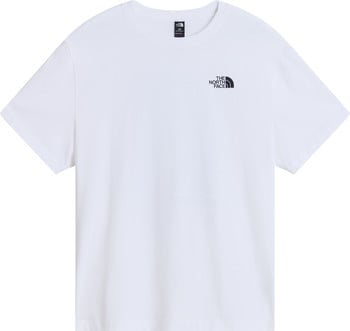 Weißes T-Shirt mit kurzen Ärmeln und schwarzem The North Face Logo.