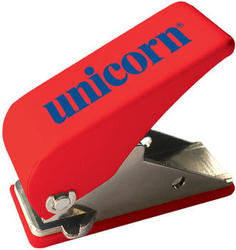 Roter Locher mit blauer Unicorn-Aufschrift.