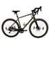 Grünes Gravelbike mit schwarzen Akzenten und braunen Reifen.