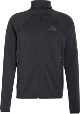Schwarze Adidas Herrenjacke mit Reißverschluss und Logo auf der Brust.