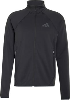 Schwarze Adidas Herrenjacke mit Reißverschluss und Logo auf der Brust.