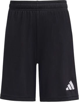 Schwarze Adidas Sporthose mit weißem Logo unten.