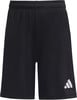 Schwarze Adidas Sporthose mit weißem Logo unten.