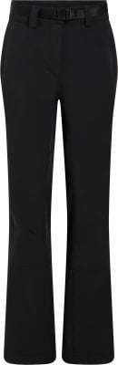 Schwarze Hose mit Gürtel und Schnallenverschluss, gerader Schnitt.