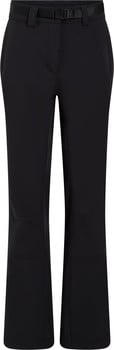 Schwarze Hose mit Gürtel und Schnallenverschluss, gerader Schnitt.