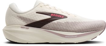 Beige Brooks Laufschuh mit dunklem Logo und Schriftzug.