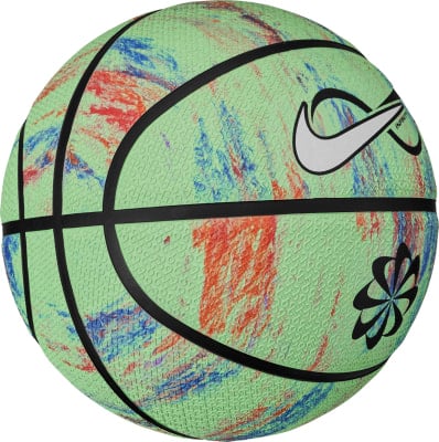 Ein grüner Basketball mit bunten Spritzern und Nike-Logo.