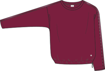 Damen-Pullover in Weinrot mit langen Ärmeln und Kordelzug am Bund. Damen-Pullover in Weinrot mit langen Ärmeln und Kordelzug am Bund.
