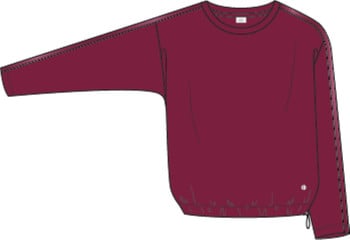 Damen-Pullover in Weinrot mit langen Ärmeln und Kordelzug am Bund.
