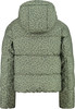 Grüne Steppjacke mit Leopardenmuster und Kapuze.