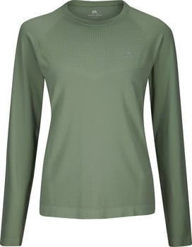 Grünes Damenlangarmshirt mit feinem Muster.
