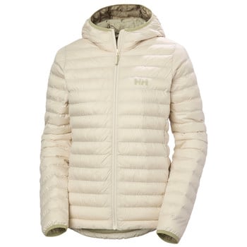 Könnyű bézs színű kapucnis pehelydzseki Helly Hansen logóval.