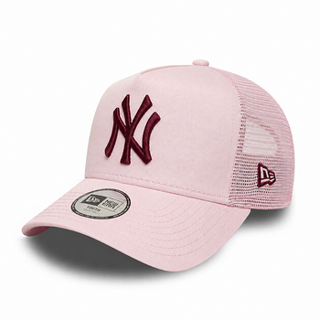 Růžová kšiltovka New Era s logem New York Yankees a síťovanou zadní částí.