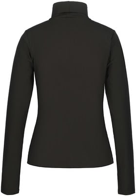 Schwarzes geripptes Langarmshirt mit Rollkragen.