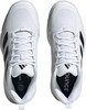 Draufsicht auf weiße Adidas-Tennisschuhe mit schwarzen Streifen und Bounce-Schriftzug.