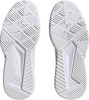Zwei weiße Adidas-Sneaker-Sohlen mit ausgeprägtem Muster und Markenlogo.