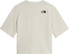 Cremefarbenes T-Shirt mit kurzen Ärmeln und The North Face Logo auf dem Rücken.