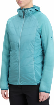 Damen-Steppjacke in Türkis mit Kapuze und langen Ärmeln. Damen-Steppjacke in Türkis mit Kapuze und langen Ärmeln.