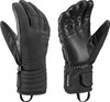 Schwarze Skihandschuhe mit Lederdetails und Leki-Logo.