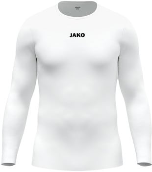 Weißes Langarmshirt mit JAKO-Logo auf der Brust.