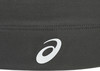 Graues Stoffstück mit weißem Asics-Logo und Nähten.