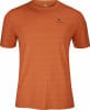 Orange T-Shirt mit feinem Streifenmuster und Markenlogo.