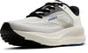 Weiße Brooks Laufschuhe mit schwarzen Schnürsenkeln und blauem Logo.
