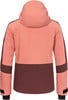 Rückansicht einer Damen-Skijacke in Rosa und Weinrot mit Kapuze.