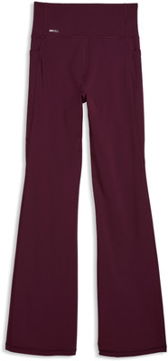 Damen-Weinrot-Hose mit hoher Taille und Seitentaschen.
